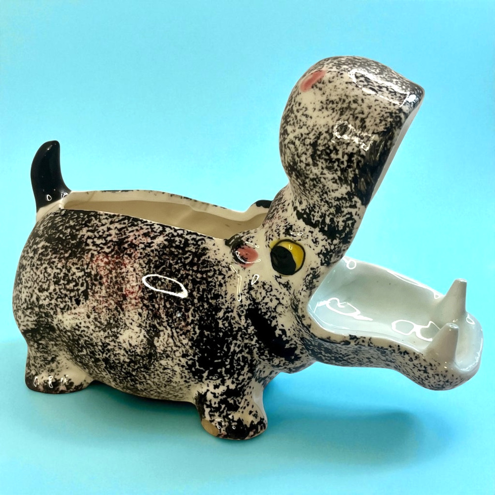 Rubens Hippo Planter Open Mouth Vintage Japan Sink Caddy Hollywood Ceramic READ